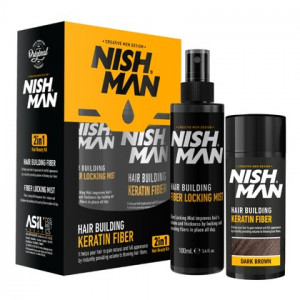 Kit fibre capillaire Chatain foncé NISH MAN 100ml + fixateur Kit fibre capillaire Chatain foncé NISH MAN 100ml + fixateur