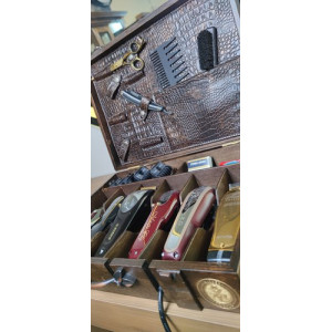 Malette de barbier vintage en bois Marron